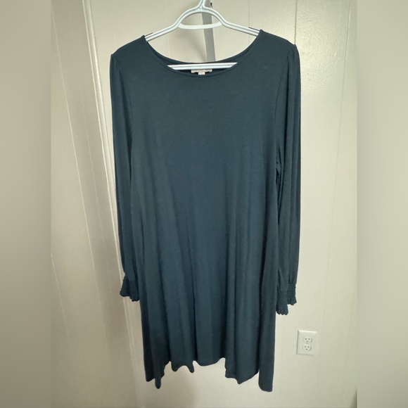 LOFT Blue Bishop Sleeve Crew Neck Dress - Picture 1 of 3